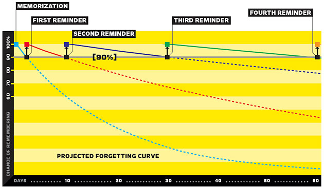 Piotr Wozniak's Projected Forgetting Curve (from WIRED magazine)